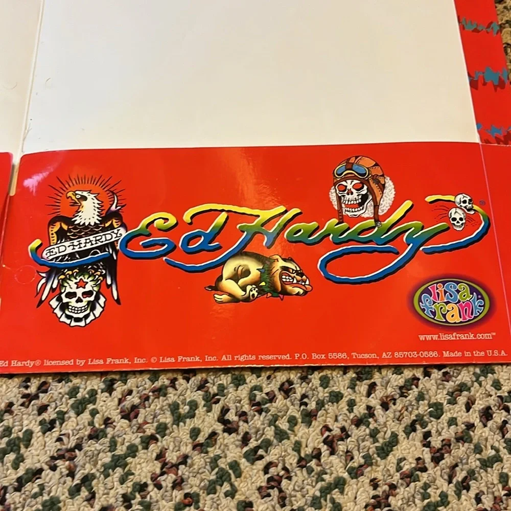Ed Hardy vintage file folder licensed by Lisa Frank. Red with bulldog, made USA